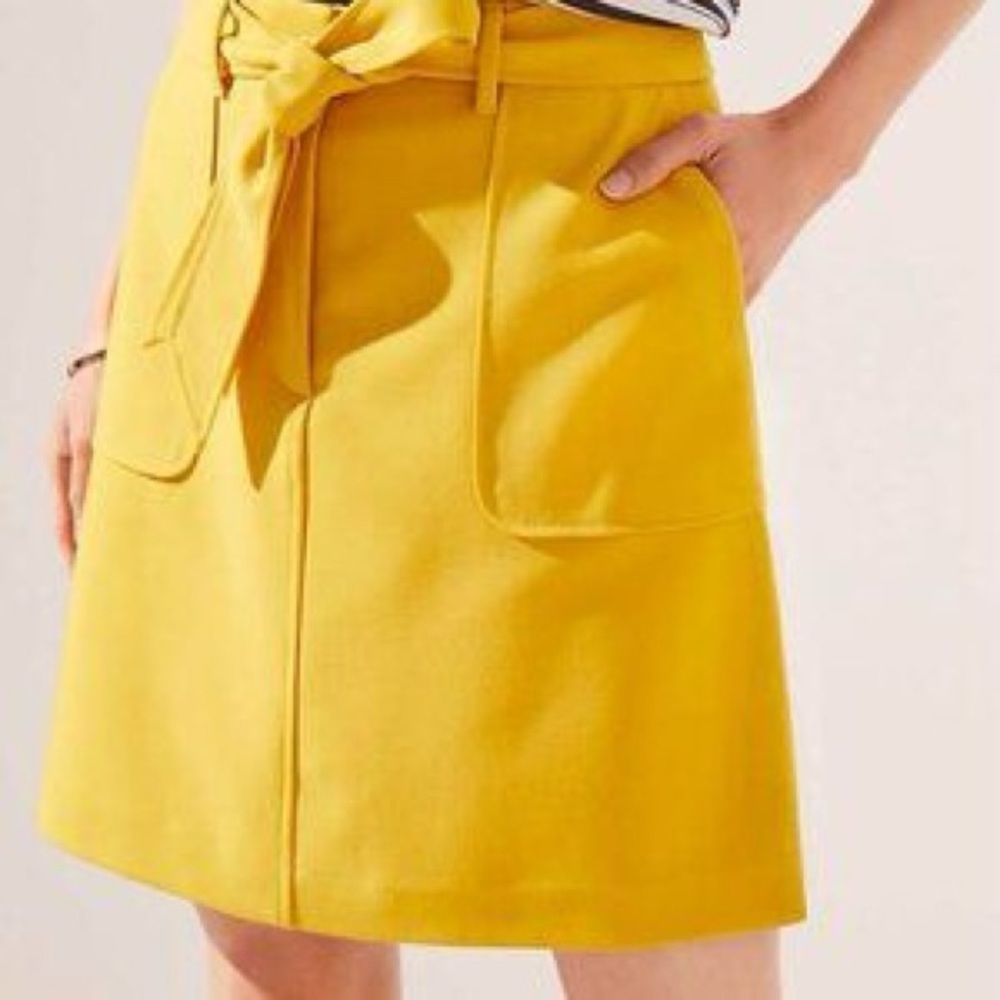 Loft Chic Mustard Yellow Belted A-Line Skirt | Statement Pocket Detail 8